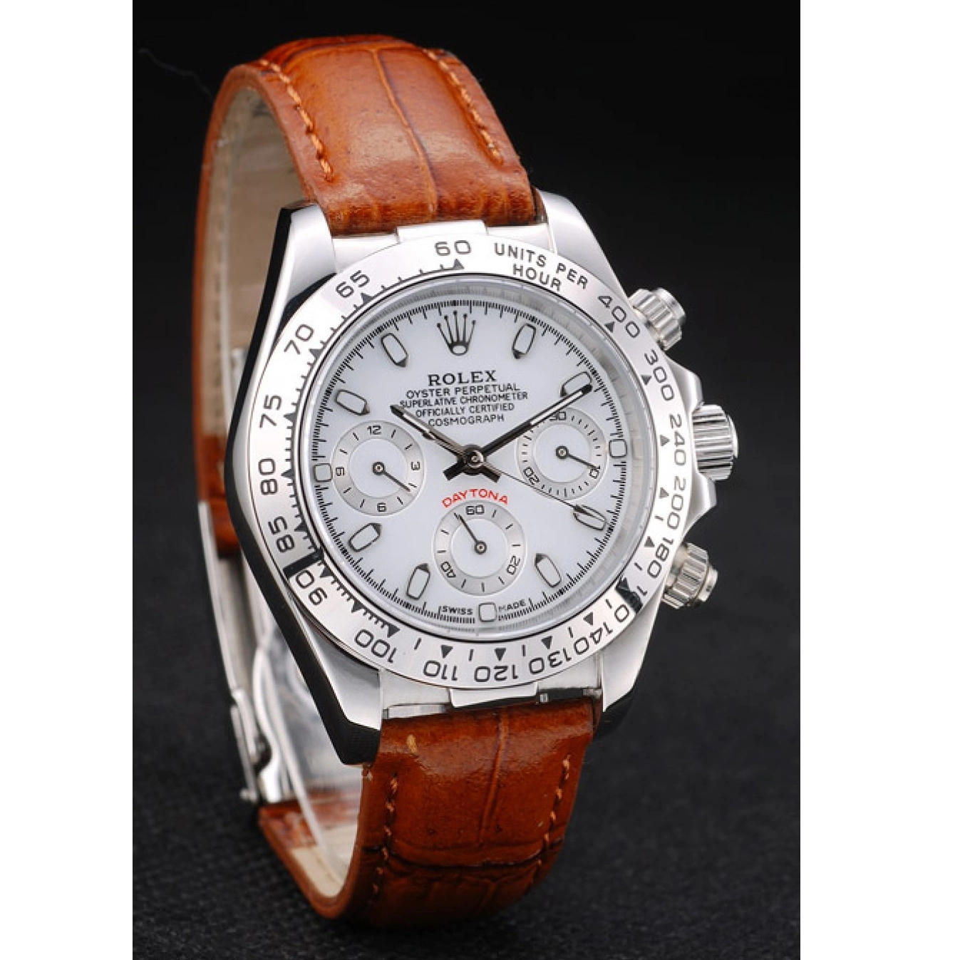 Rolex aaa copy Lady Dial Tachymeter Rolex Strap Daytona Case Brown Steel Leather Stainless White 0711